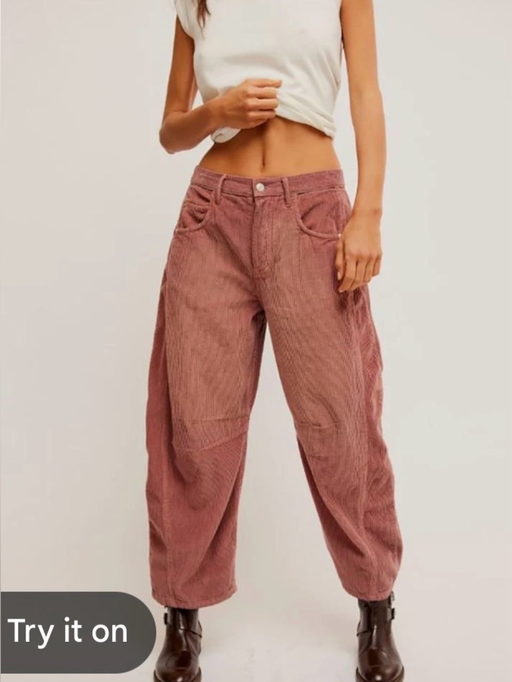 We The Free Good Luck Mid-Rise Barrel Leg Corduroy Jeans in Sunsetter Pink